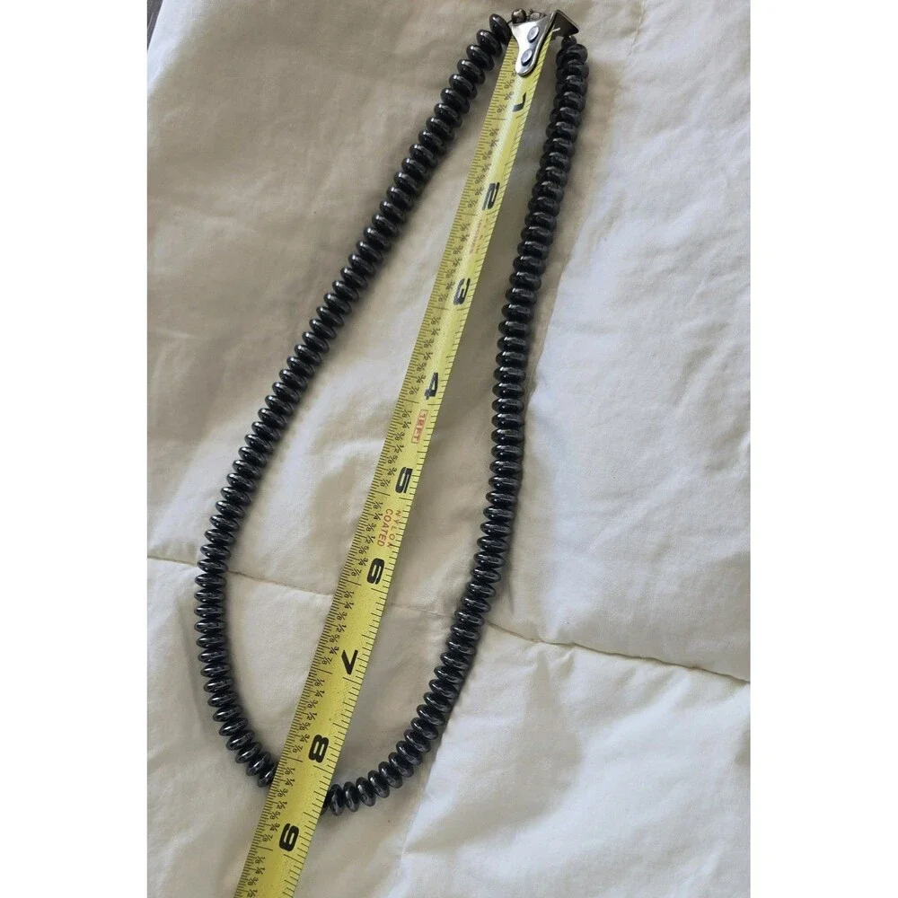 Vintage Black Hematite Rondelle Beaded Necklace Barrel  Clasp 16.5”